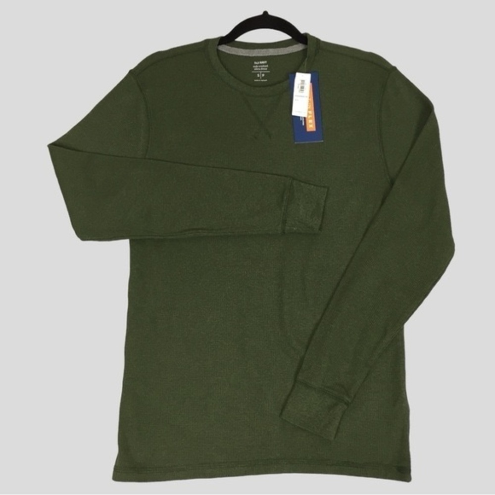 NEW Old Navy Thermal Shirt Mens Small Green Soft-washed Waffle Long Sleeve NWT